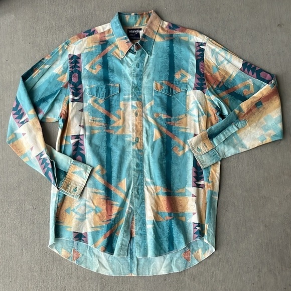 Vintage Wrangler Aztec Button Down Western Shirt - Picture 1 of 7